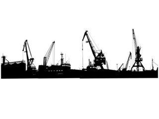 Silhouettes of port constructions - obrazy, fototapety, plakaty