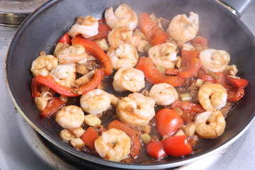 Shrimps In Frying Pan With Steam