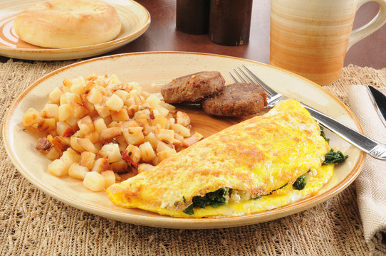 Spinach and feta cheese omelet with sausage