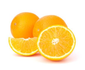 Sliced orange fruit segments  isolated on white background