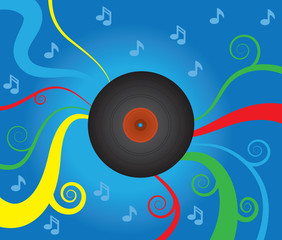 Spinning vinyl record with abstract musical background
