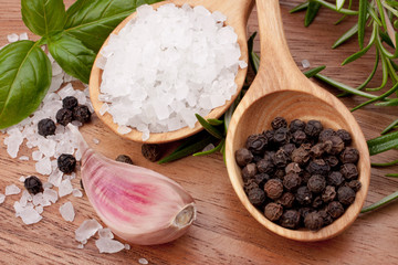 Fresh herbs and salt spoon