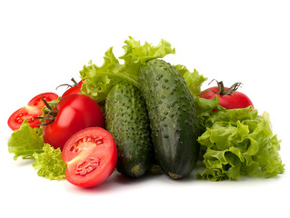 Tomato, cucumber vegetable and lettuce salad