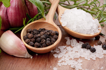 Fresh herbs and salt spoon