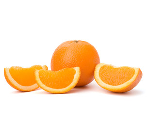 Sliced orange fruit segments  isolated on white background
