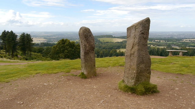 Standing stones on a hilltop in England.