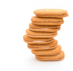 vertical stacked sandwich biscuits with pink cream filling