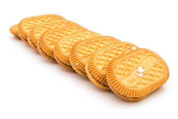 stacked sandwich biscuits with pink cream filling