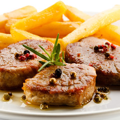 Grilled steaks with French fries