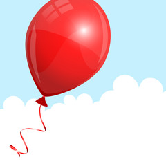 Flying Red Balloon Sky & Clouds
