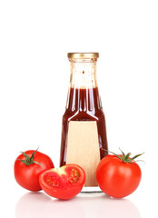 Tomato sauce in bottle isolated on white