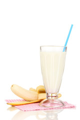 Banana milk shake isolated on white