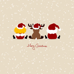 Santa, Angel & Reindeer Snow Dark Red/Beige