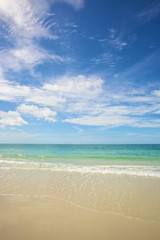 Fototapeta na wymiar beach and tropical sea under the bright blue sky at summer day