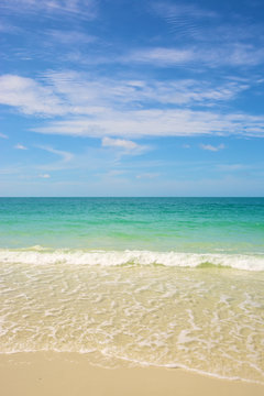beach and tropical sea under the bright blue sky at summer day