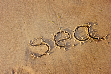 Fototapeta na wymiar Sea drawn in the sand/Sea background with a sand
