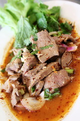 chicken's liver spicy salad on dish , Thai food