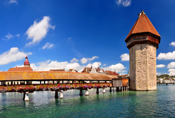 Chapel Bridge and Water Tower, Luzern, Switzerland