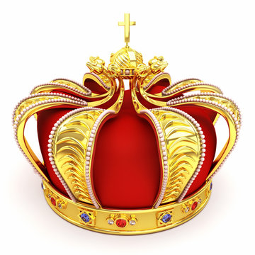 3d illustration of gold heraldic crown embeded with gems