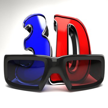 illustration of 3d glasses with red and blue text