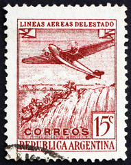 Postage stamp Argentina 1946 Plane over Iguazu Falls