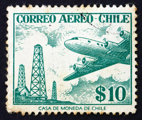 Postage stamp Chile 1967 Oil Derricks and Douglas DC-6