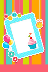 vector illustration of birthday card with scrapbook element