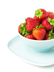 strawberry berry with green leaf and  isolated on white