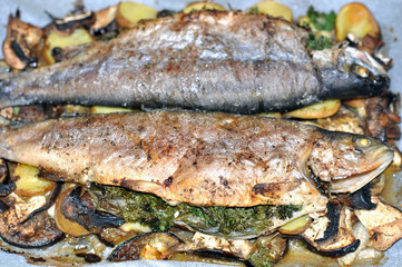 Forelle gebacken mit Kartoffel