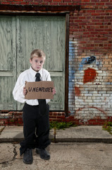 Little Boy Holding an Unemployment Sign