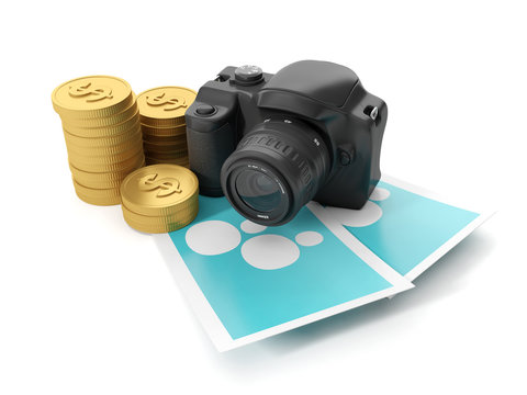 3d Illustration: Business technology. Earning money in the photo