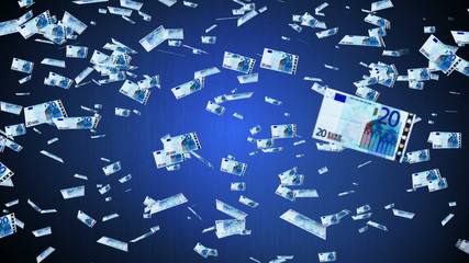 20 euro banknotes falling animation
