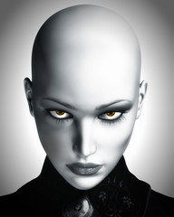 Photo-realistic Illustration of Beautiful Bald Futuristic Woman