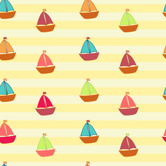little colored ships on striped background