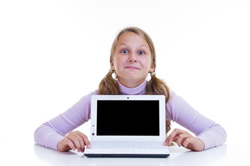 Fototapeta premium Schoolgirl with her white netbook
