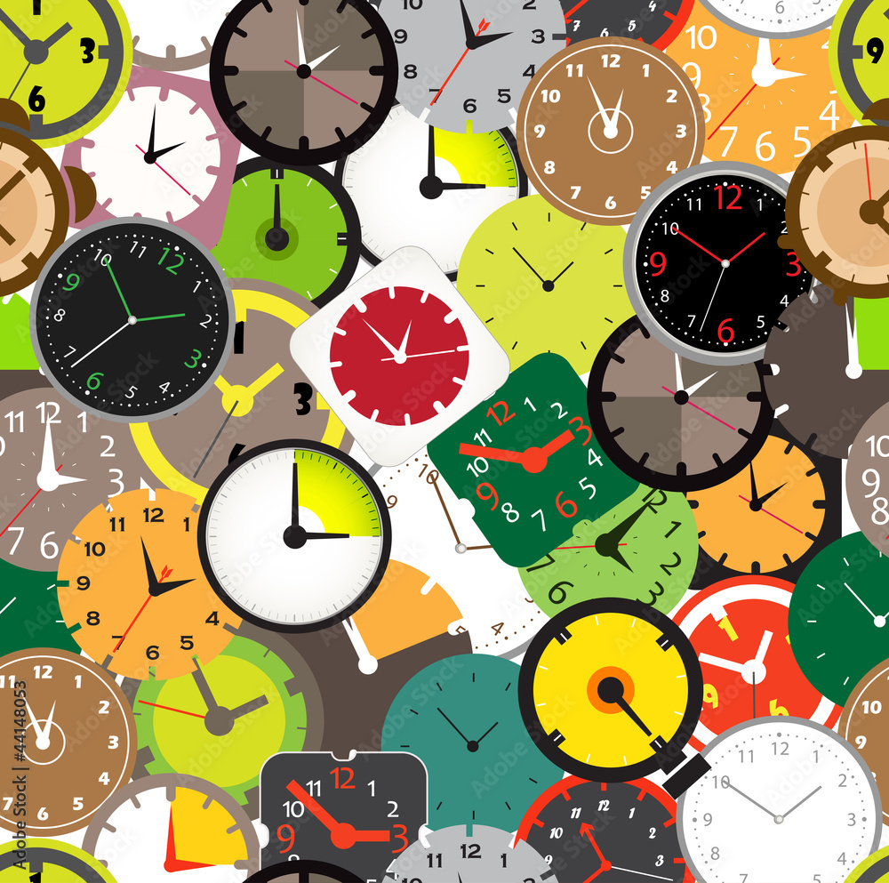 Poster Seamless pattern of different clocks