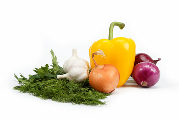 Healthy food. Fresh vegetables on a white background.