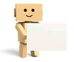 cardboard robot show a sign board