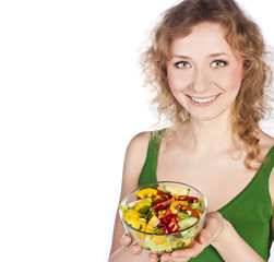 Beautiful attractive blonde with a useful food