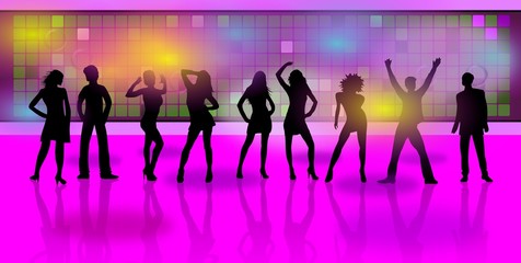 Obraz na płótnie Canvas Silhouette - Tanzende junge Menschen in der Disco
