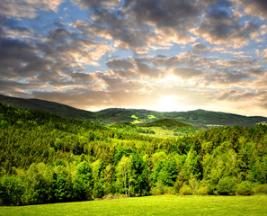 Fototapeta premium sunset over spring landscape