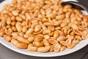 Closeup of salted fried peanuts
