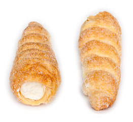 Twin of crispy rolled cream pie, isolated on white background