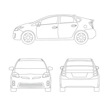 Medium size city car line art style vector illustration
