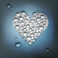 Heart shaped water drops. Abstract Valentines day background, ve