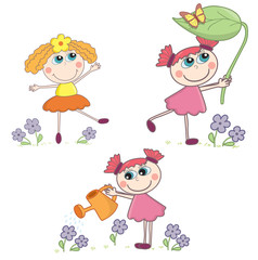 Cartoon girls vector set