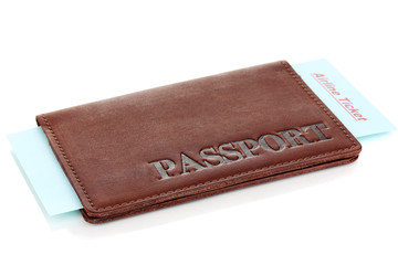 Passport and ticket isolated on white