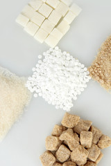 Sweetener with white and brown sugar close-up