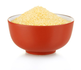 Crystals of gelatin in a bowl isolated on white close-up