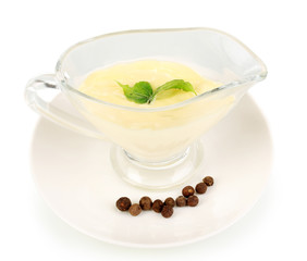 Mayonnaise in bowl isolated on white